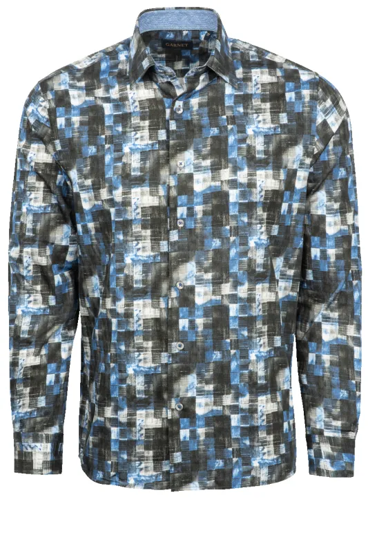 Garnet Button-Front Shirt - Blue Geometric made by Pinto Ranch