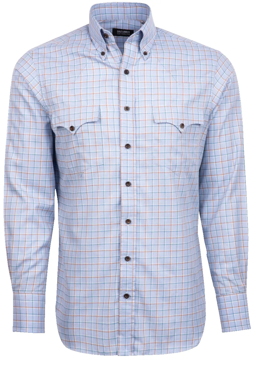 Lyle Lovett for Hamilton Button-Front Shirt - Blue & Brown Check sold by Pinto Ranch