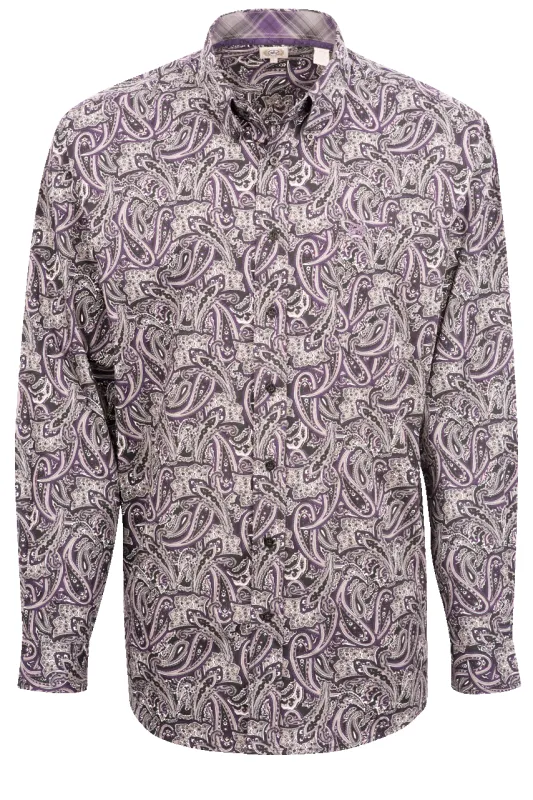 Cinch Paisley Print Button-Front Shirt - Black & Purple sold by Pinto Ranch