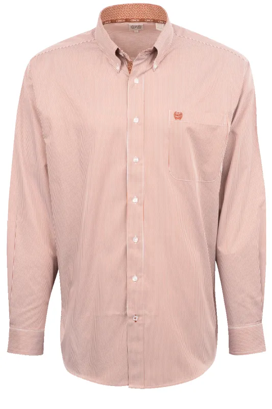 Cinch Striped Button-Front Shirt - Orange made by Cinch