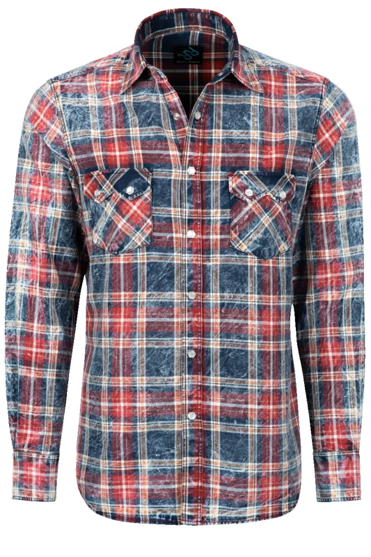 Pinto Ranch YY Collection Washed Plaid Snap Front Shirt - Red/Indigo made by Pinto Ranch