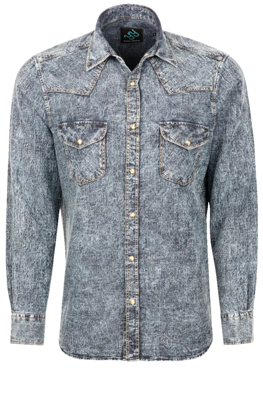Pinto Ranch YY Collection Jacquard Washed Snap Front Shirt - Indigo made by Pinto Ranch