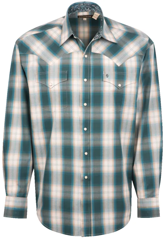 Stetson Men's Plaid Pearl Snap Shirt - Forest sold by Pinto Ranch