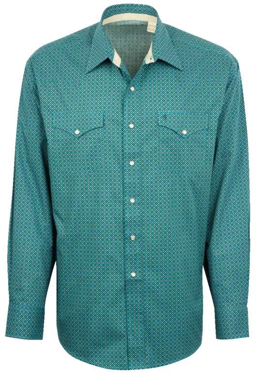 Stetson Men's Four Leaf Foulard Print Pearl Snap Shirt - Green made by Pinto Ranch