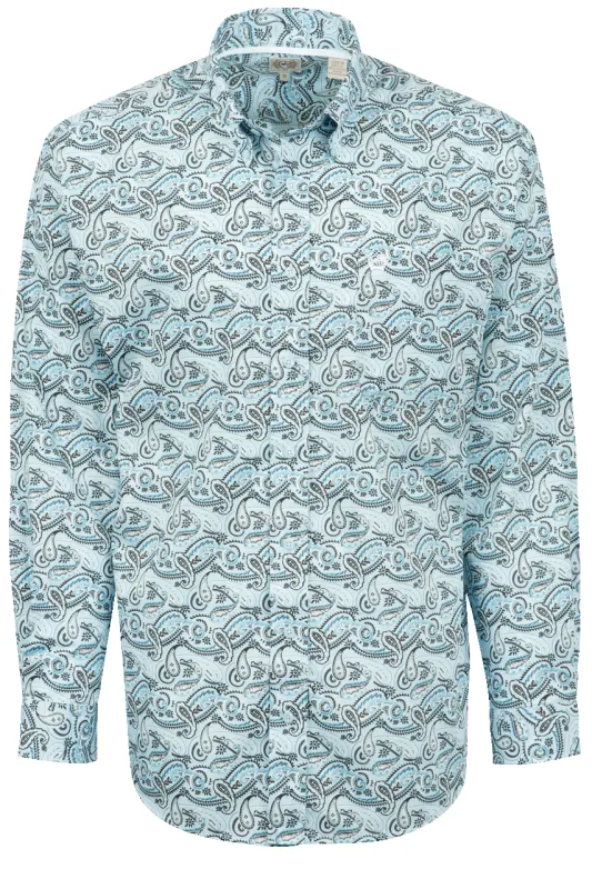 Cinch Paisley Print Button-Front Shirt - Light Blue made by Pinto Ranch