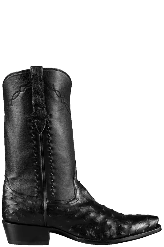 Stallion Men's Full Quill Ostrich Cowboy Boots - Black made by Pinto Ranch