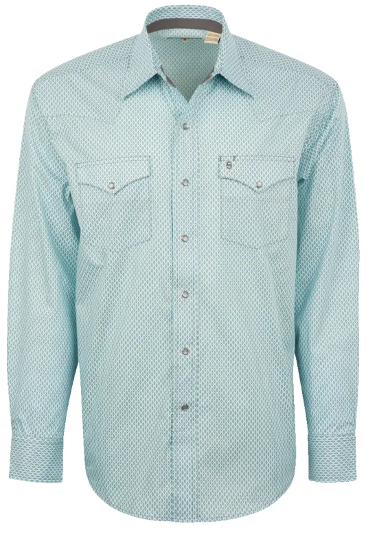 Stetson Men's Diamond Print Pearl Snap Shirt - Blue Silver made by Stetson