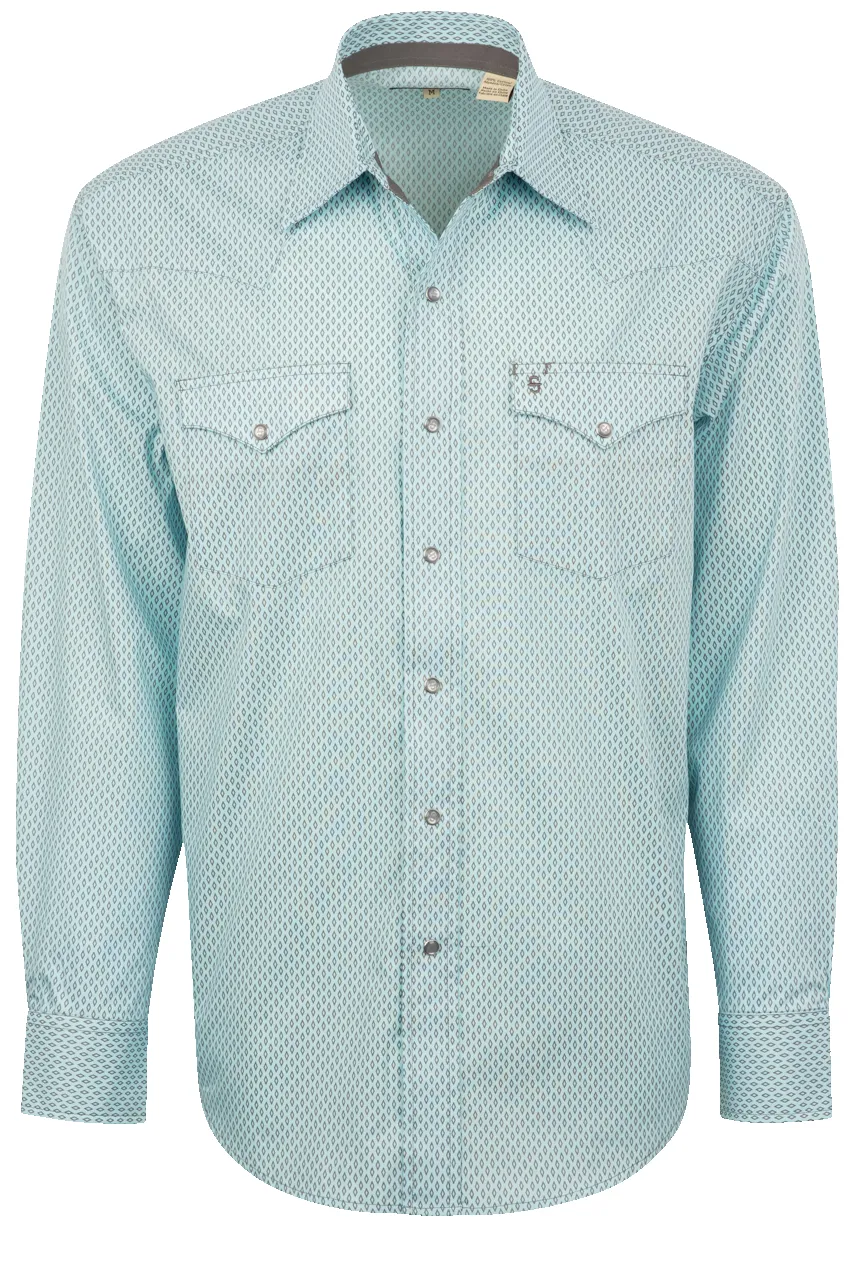 Stetson Men's Diamond Print Pearl Snap Shirt - Blue Silver sold by Pinto Ranch