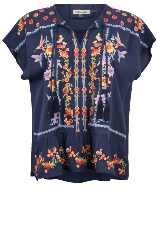 Paparazzi Navy Embroidered Blouse made by paparazzi