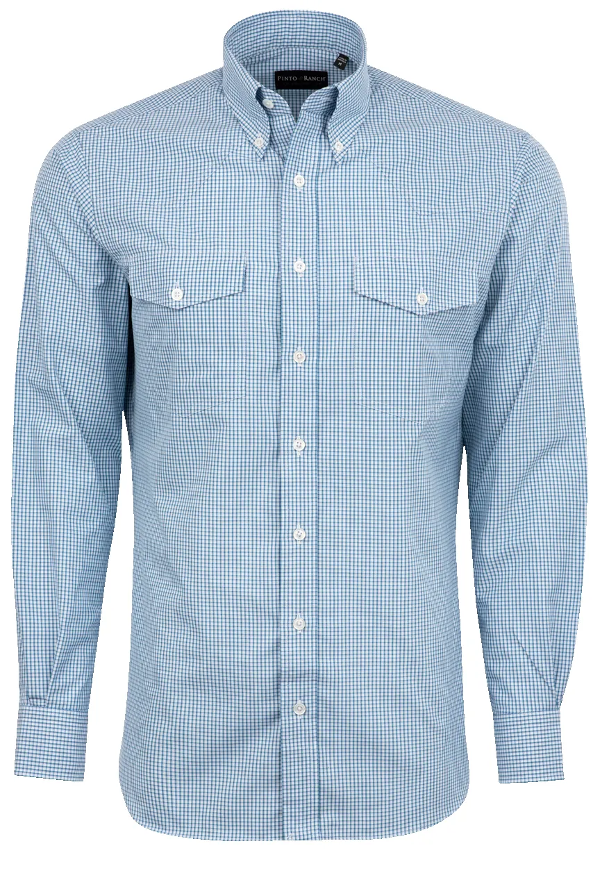 Pinto Ranch YY Collection Checked Poplin Button-Front Shirt - Blue sold by Pinto Ranch