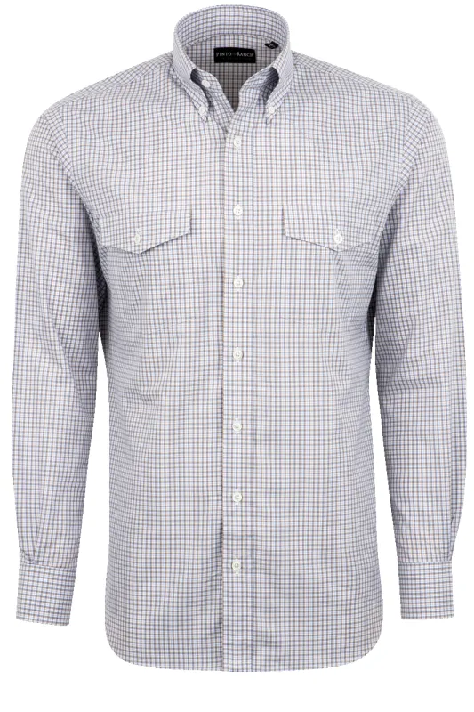 Pinto Ranch YY Collection Checked Poplin Button-Front Shirt - Blue made by Pinto Ranch