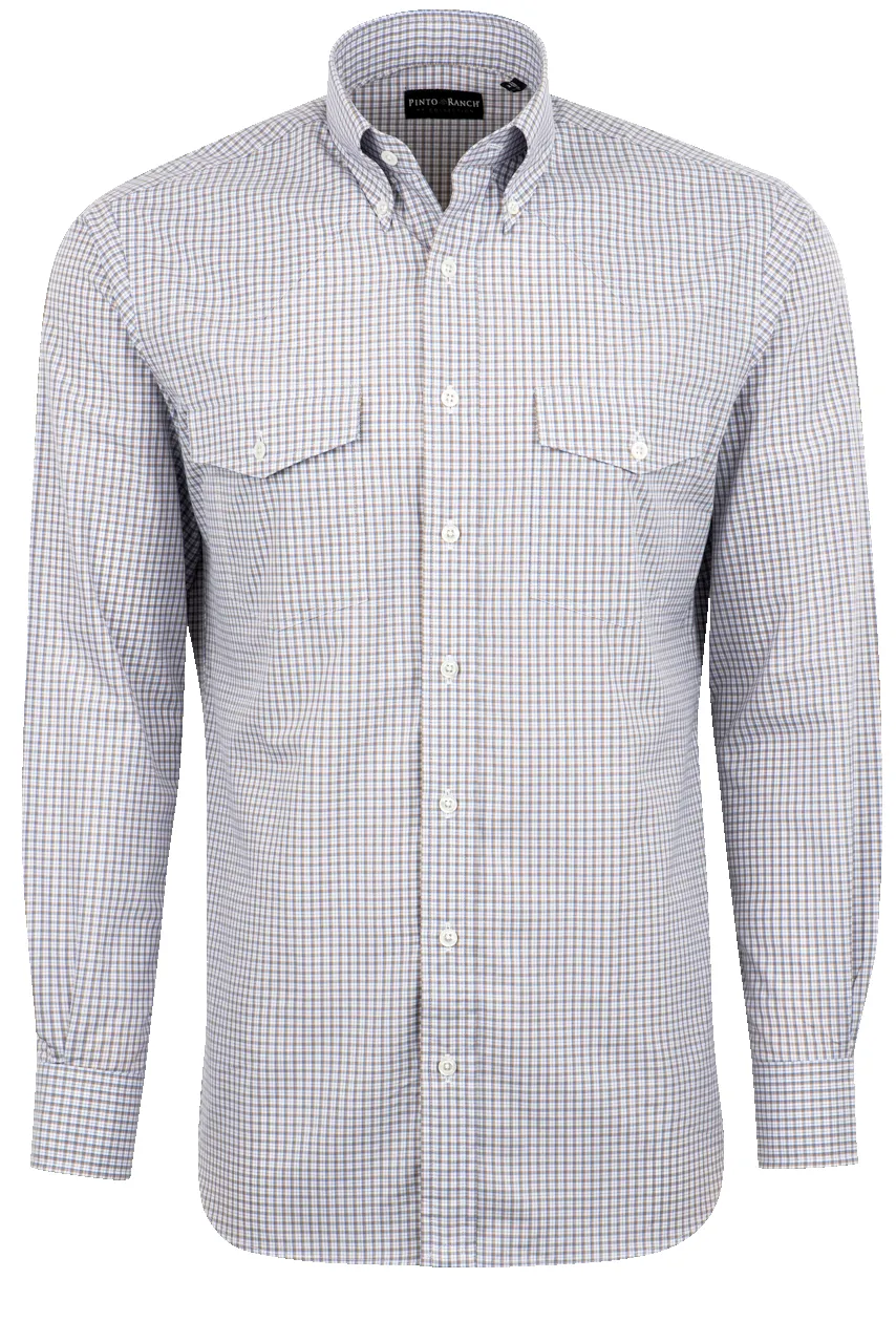 Pinto Ranch YY Collection Checked Poplin Button-Front Shirt - Blue sold by Pinto Ranch