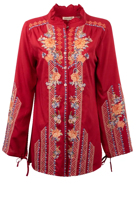 Paparazzi Red Embroidered Tunic Top sold by Pinto Ranch