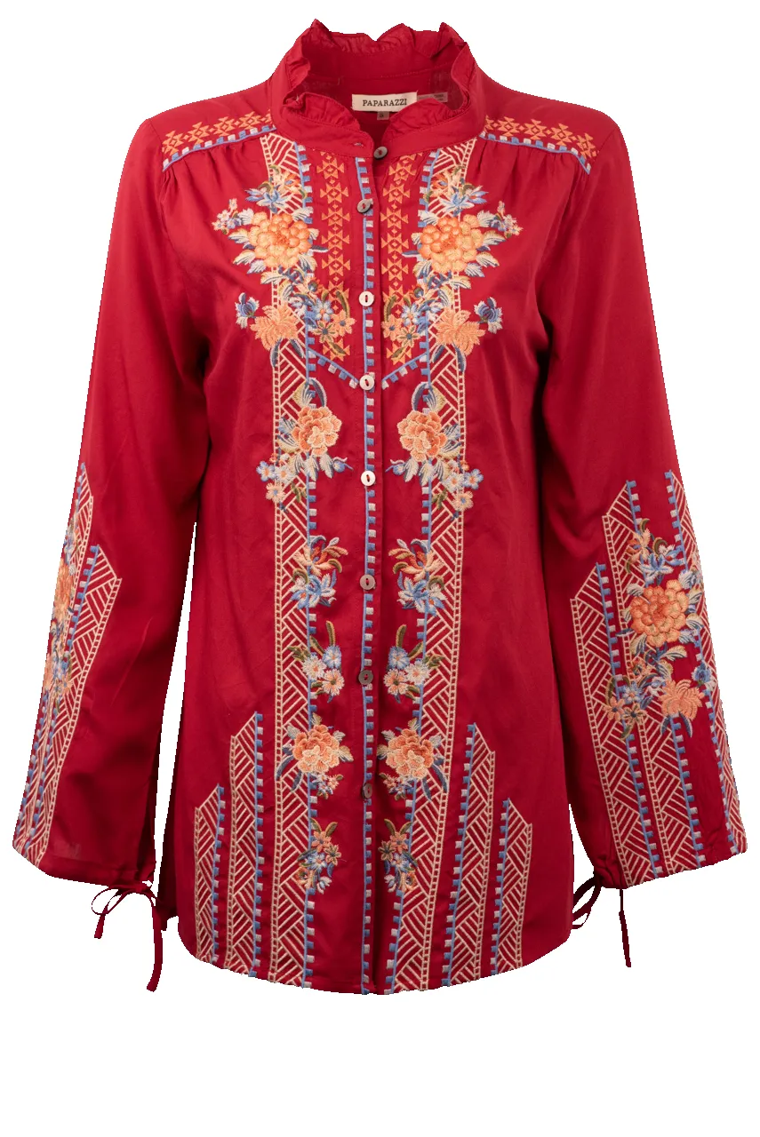 Paparazzi Red Embroidered Tunic Top sold by Pinto Ranch