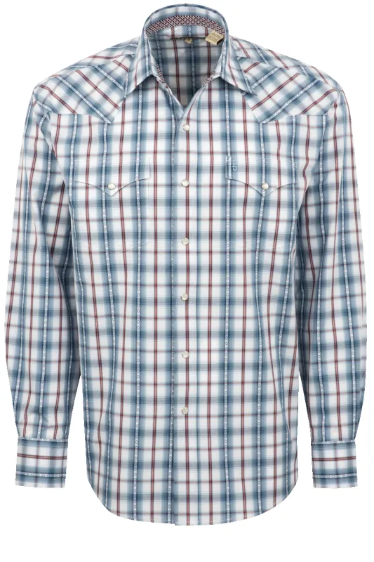 Stetson Men's Diamond Plaid Pearl Snap Shirt - Blue made by Pinto Ranch