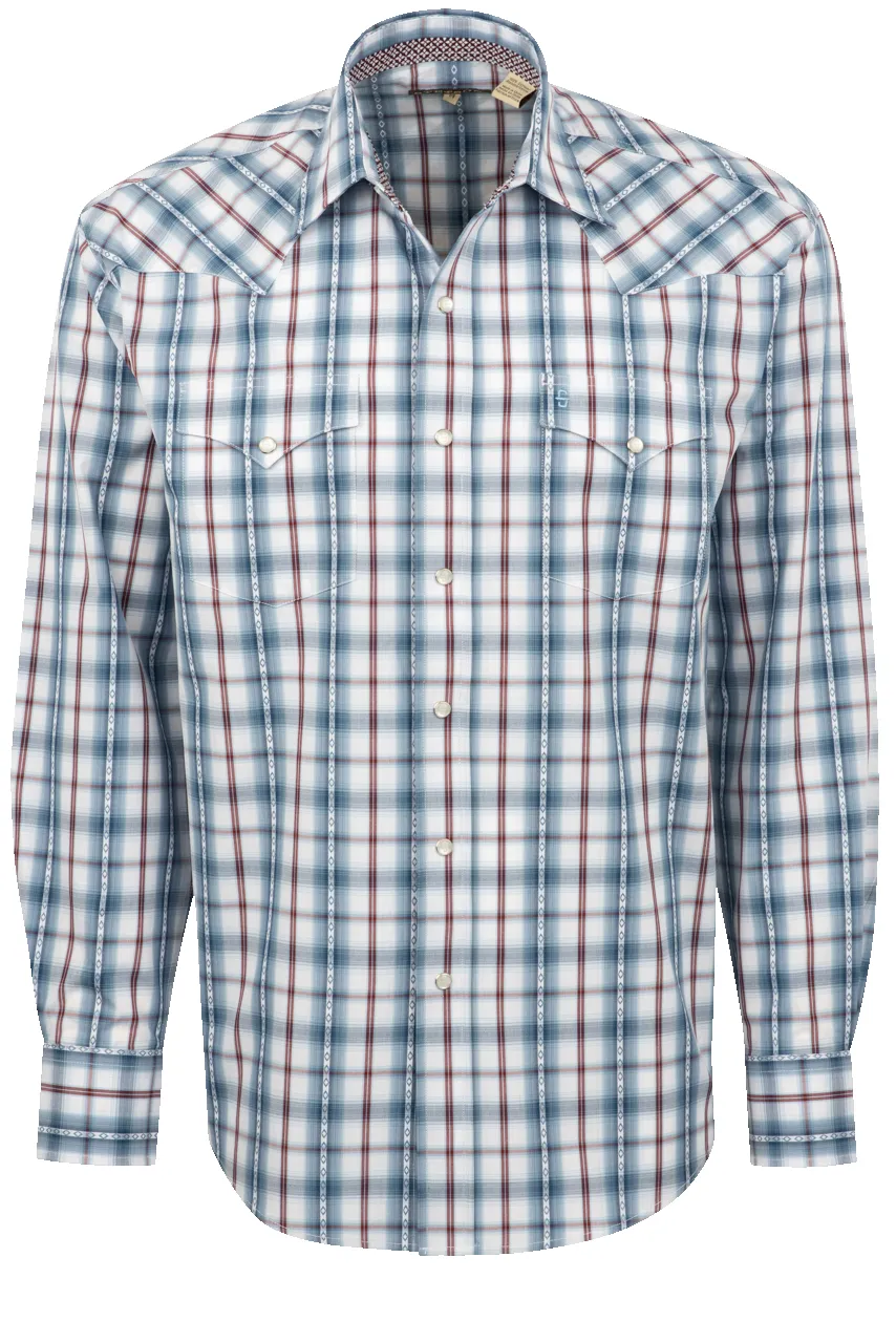 Stetson Men's Diamond Plaid Pearl Snap Shirt - Blue sold by Pinto Ranch