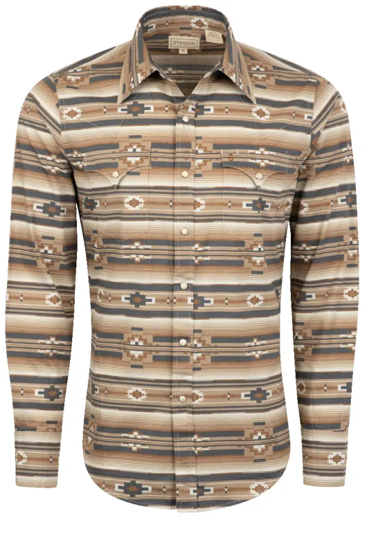 Stetson Men's Original Rugged Aztec Pearl Snap Shirt - Brown sold by Pinto Ranch