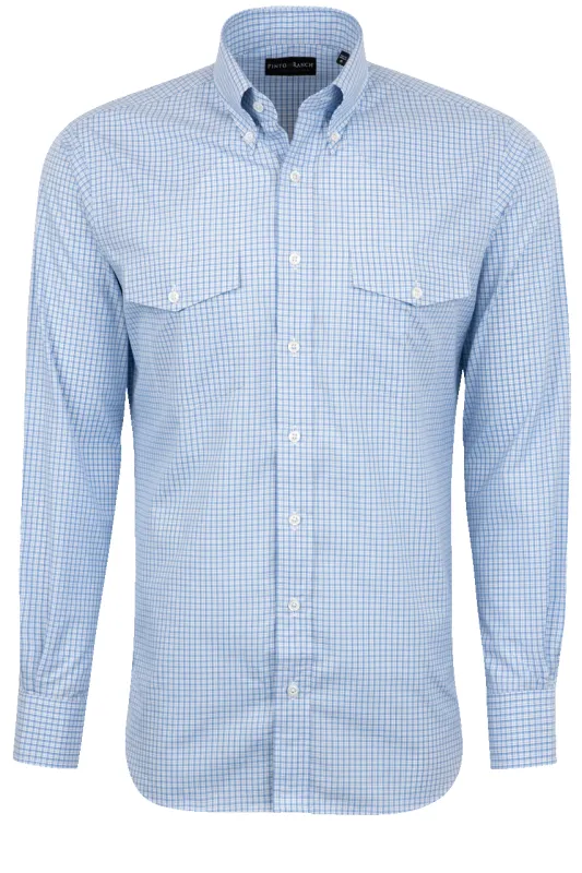 Pinto Ranch YY Collection Poplin Cotton Button-Front Shirt - Blue Check made by Pinto Ranch