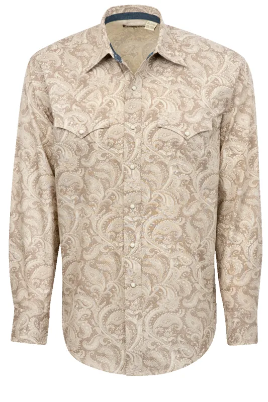 Stetson Men's Plume Paisley Pearl Snap Shirt - Khaki sold by Pinto Ranch