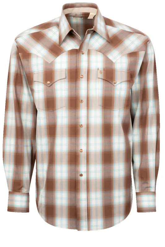 Stetson Men's Ombre Plaid Pearl Snap Shirt - Sand sold by Pinto Ranch