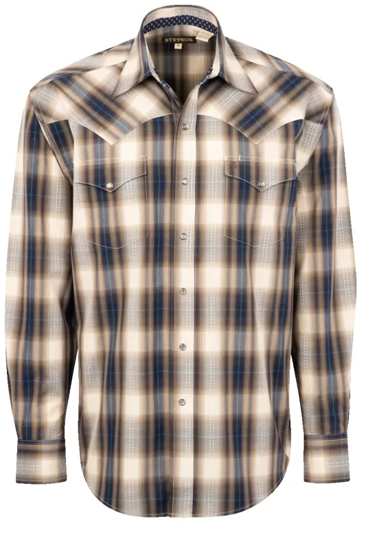 Stetson Men's Dobby Plaid Pearl Snap Shirt - Brown sold by Pinto Ranch