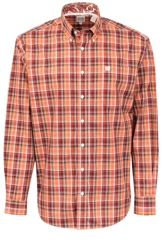 Cinch Multi Plaid Button-Front Shirt - Orange made by Pinto Ranch