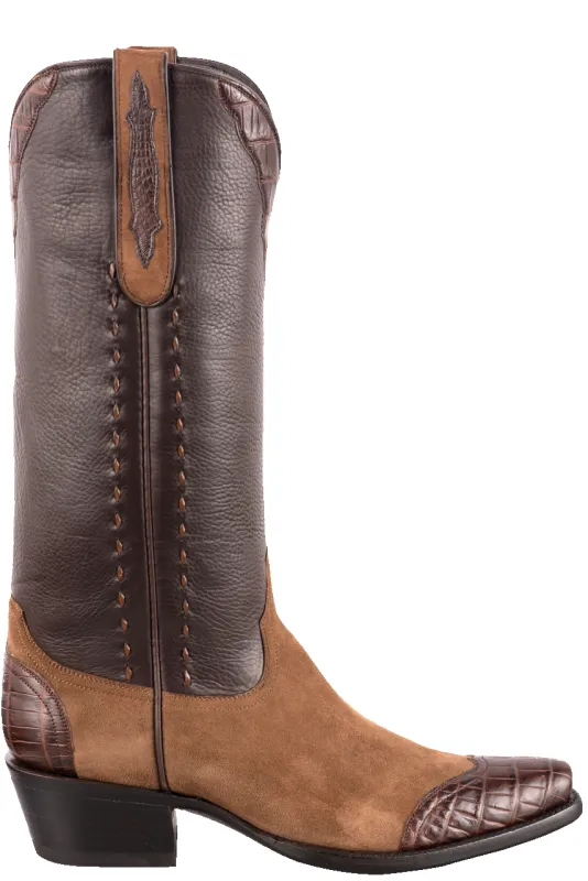 Stallion Women's Lamb Suede & Crocodile Cowgirl Boots - Tobacco made by Pinto Ranch