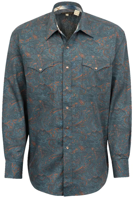 Stetson Men's Steel Paisley Print Pearl Snap Shirt - Blue sold by Pinto Ranch