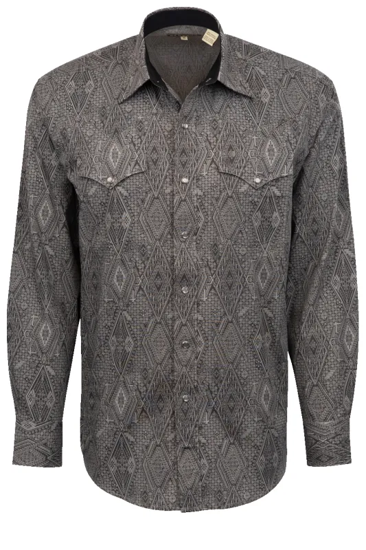 Stetson Men's Aztec Print Pearl Snap Shirt - Gray made by Stetson