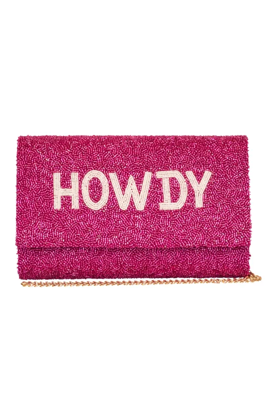 Christina Greene Howdy Beaded Clutch Bag - Pink made by Pinto Ranch