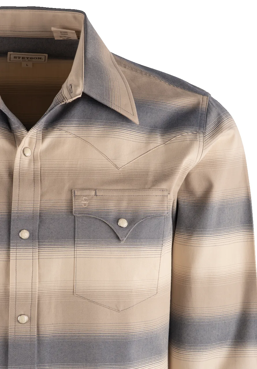 Stetson Ombre Stripe Long Sleeve Pearl Snap Shirt - Cream sold by Pinto Ranch product image thumbnail 3