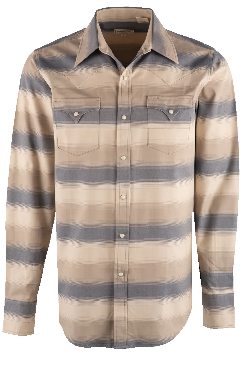 Stetson Ombre Stripe Long Sleeve Pearl Snap Shirt - Cream sold by Pinto Ranch