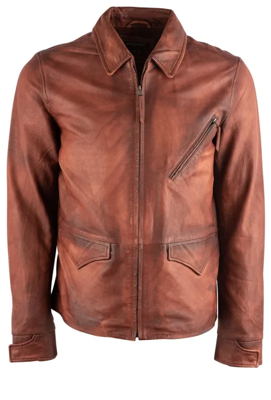 Stetson Men's Cognac Leather Jacket made by Stetson