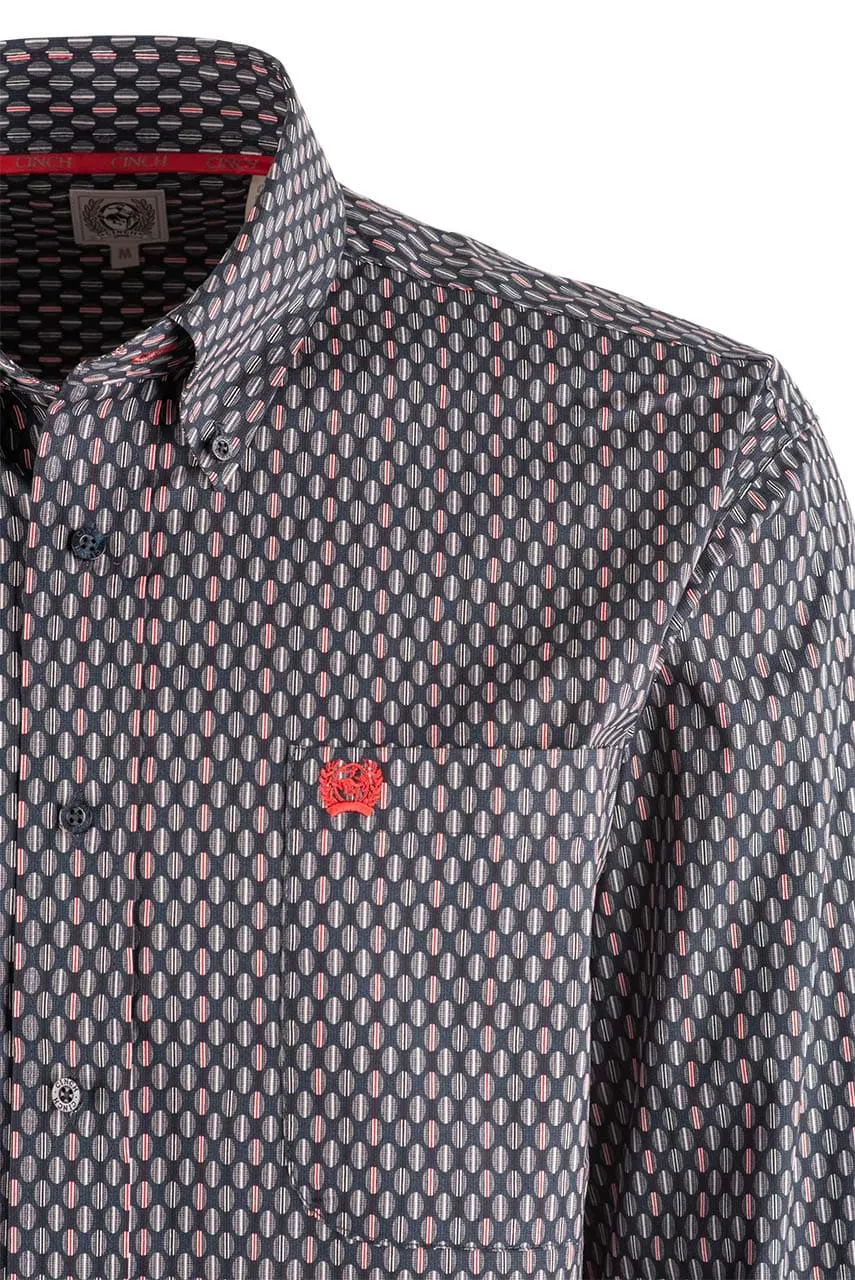 Cinch Print Long Sleeve Button-Front Shirt - Navy Grey and Red sold by Pinto Ranch product image thumbnail 3