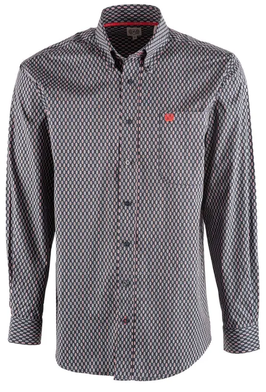 Cinch Print Long Sleeve Button-Front Shirt - Navy Grey and Red sold by Pinto Ranch