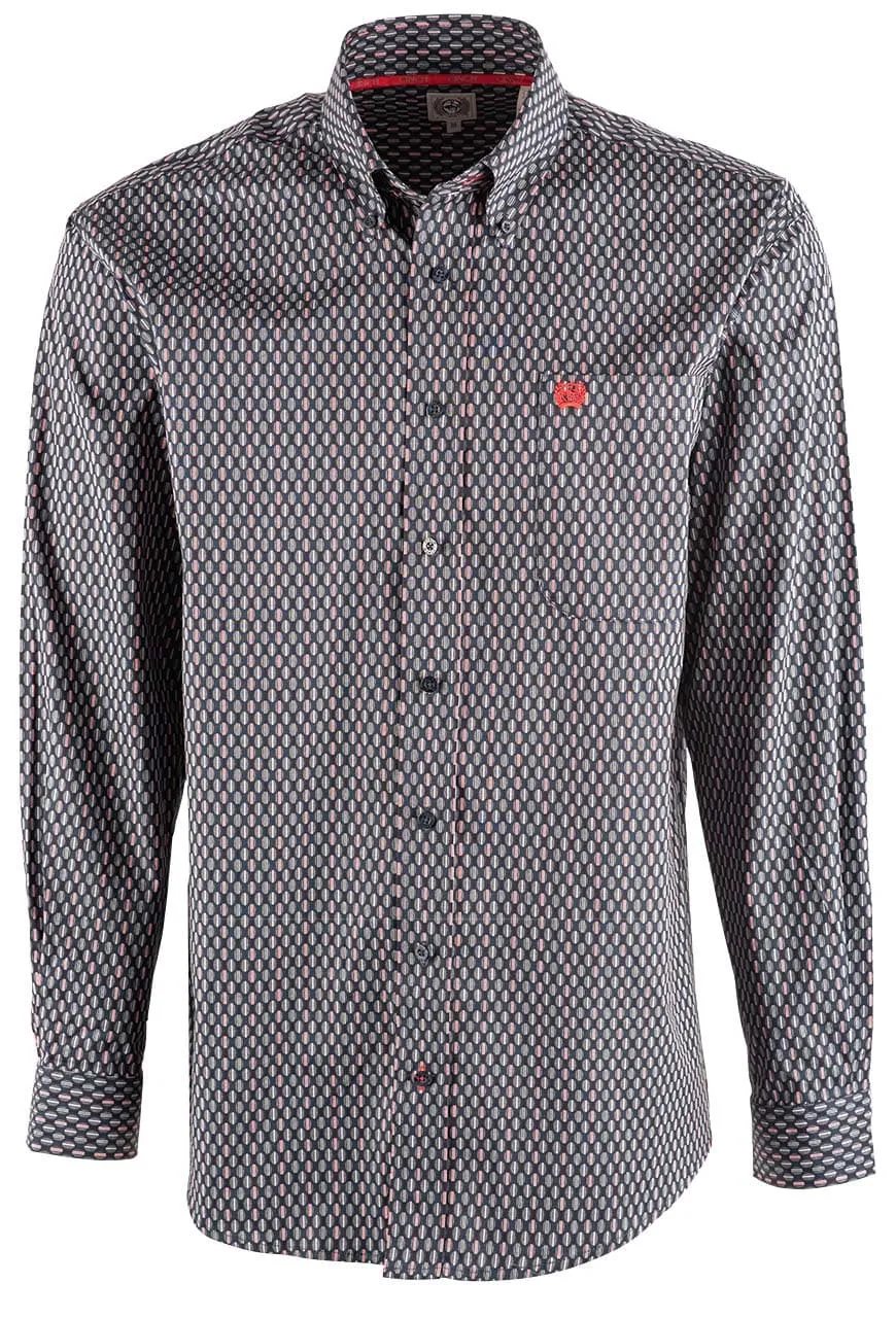 Cinch Print Long Sleeve Button-Front Shirt - Navy Grey and Red sold by Pinto Ranch