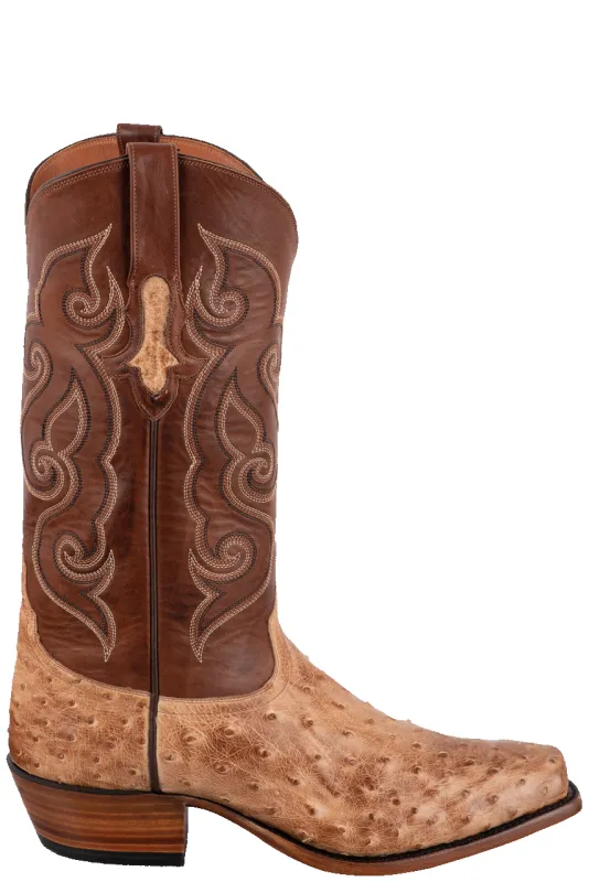 Tony Lama Men's Full-Quill Ostrich Signature Series Antique Vintage Cowboy Boots - Tan made by Tony Lama