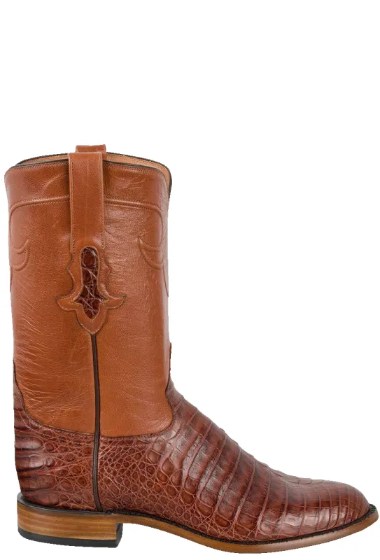 Tony Lama Men's Signature Series Caiman Belly Roper Boots - Cognac made by Tony Lama