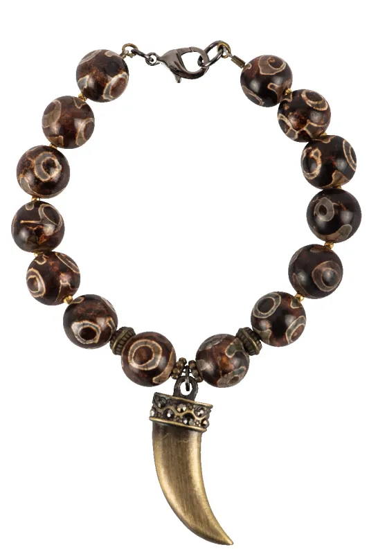 Breathe Deep Designs Spotted Agate Bracelet w/Brass Tusk made by Pinto Ranch