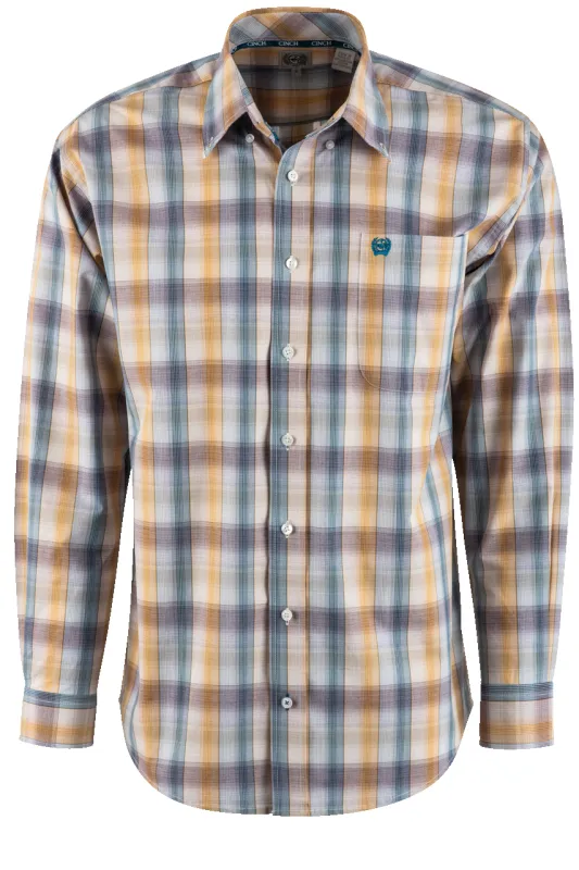 Cinch Plaid Long Sleeve Button-Front Shirt - Gold sold by Pinto Ranch