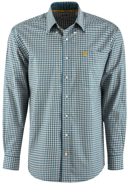 Cinch Check Long Sleeve Button-Front Shirt - Teal made by Pinto Ranch