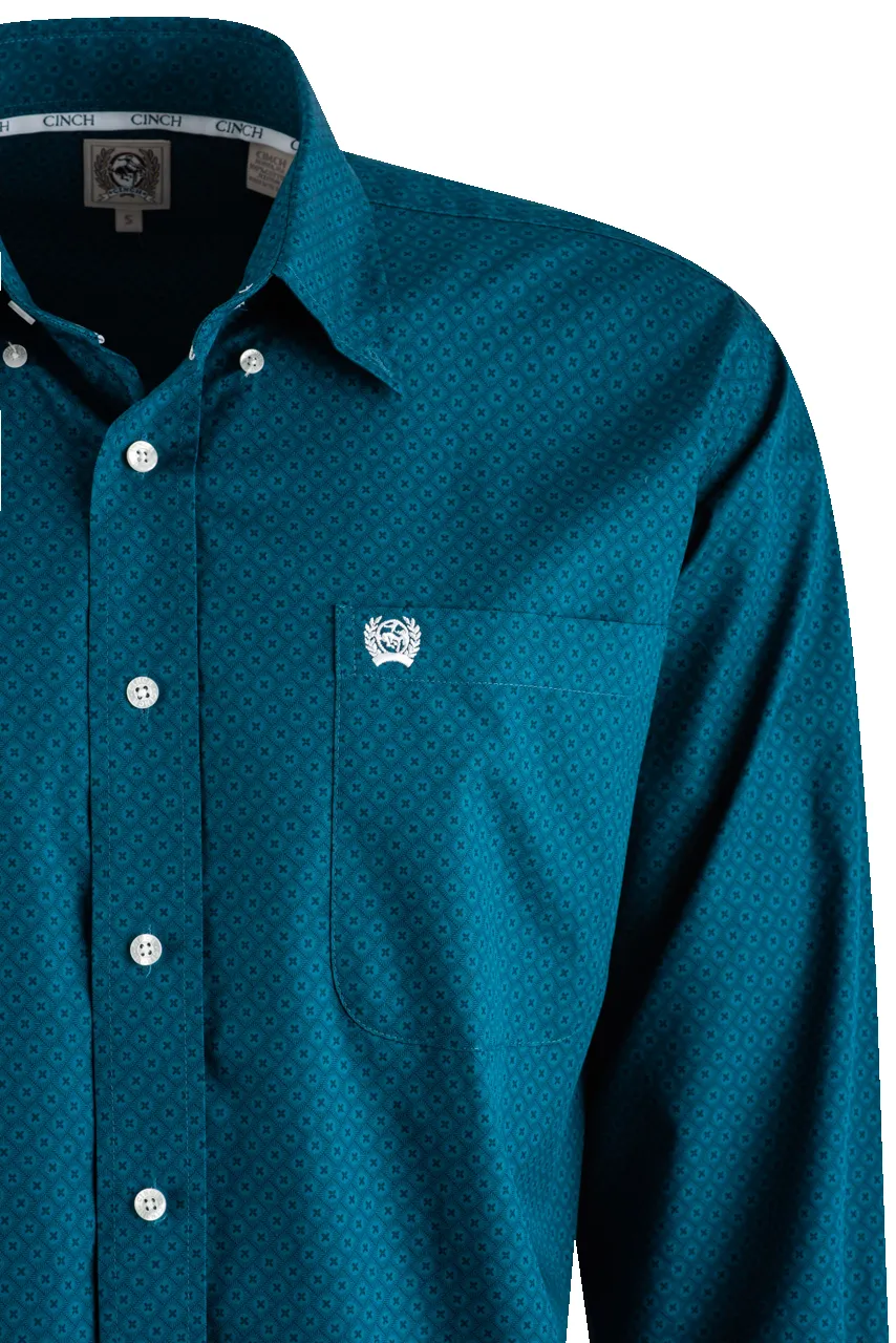 Cinch Solid Foulard Long Sleeve Button-Front Shirt - Teal sold by Pinto Ranch product image thumbnail 3