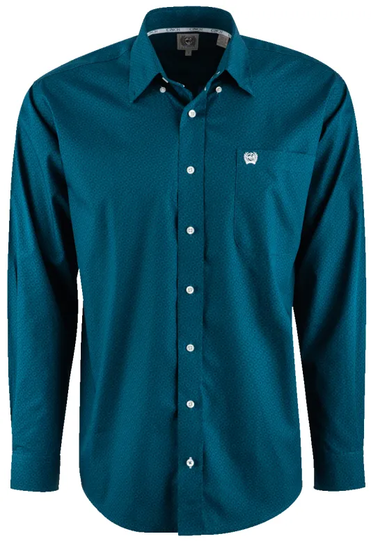 Cinch Solid Foulard Long Sleeve Button-Front Shirt - Teal made by Pinto Ranch