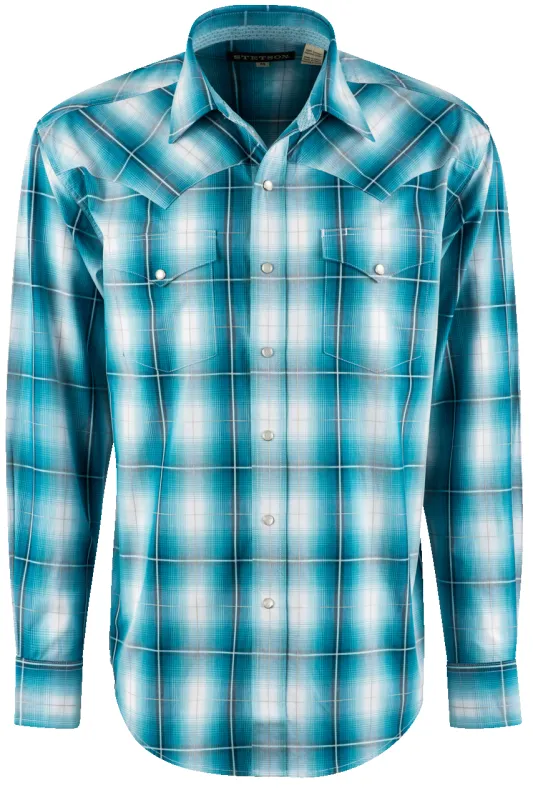 Stetson Plaid Pearl Snap Shirt - Turquoise sold by Pinto Ranch