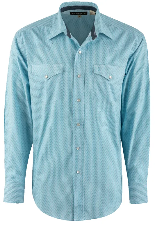 Stetson Deco Print Long Sleeve Pearl Snap Shirt - Blue made by Pinto Ranch