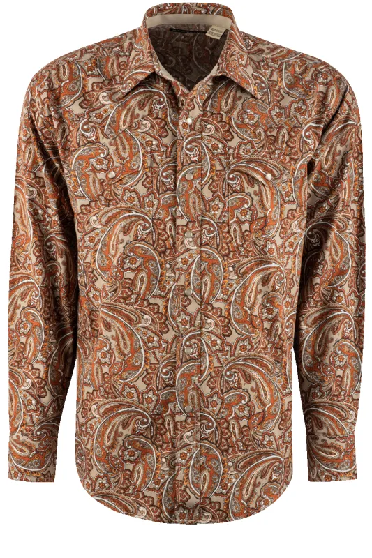 Stetson Paisley Long Sleeve Pearl Snap Shirt - Orange made by Stetson