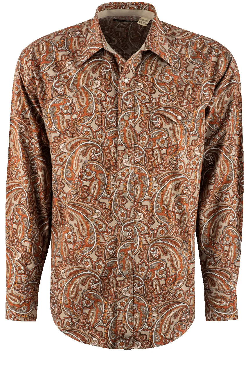 Stetson Paisley Long Sleeve Pearl Snap Shirt - Orange sold by Pinto Ranch