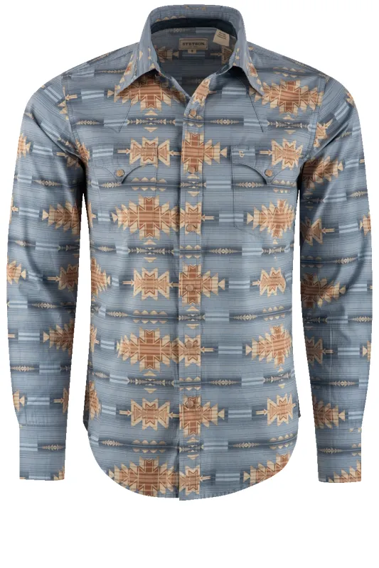 Stetson Desert Pearl Snap Shirt - Blue made by Stetson