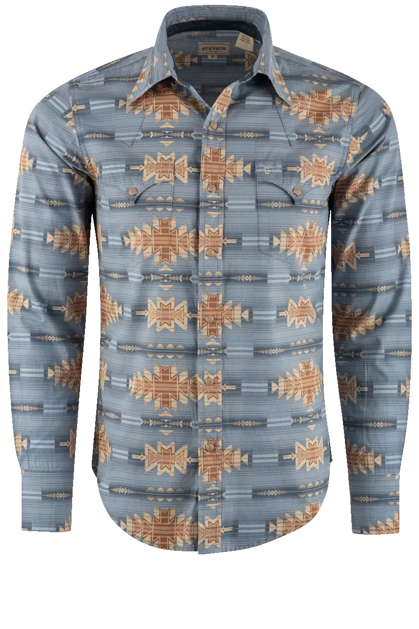 Stetson Desert Pearl Snap Shirt - Blue sold by Pinto Ranch