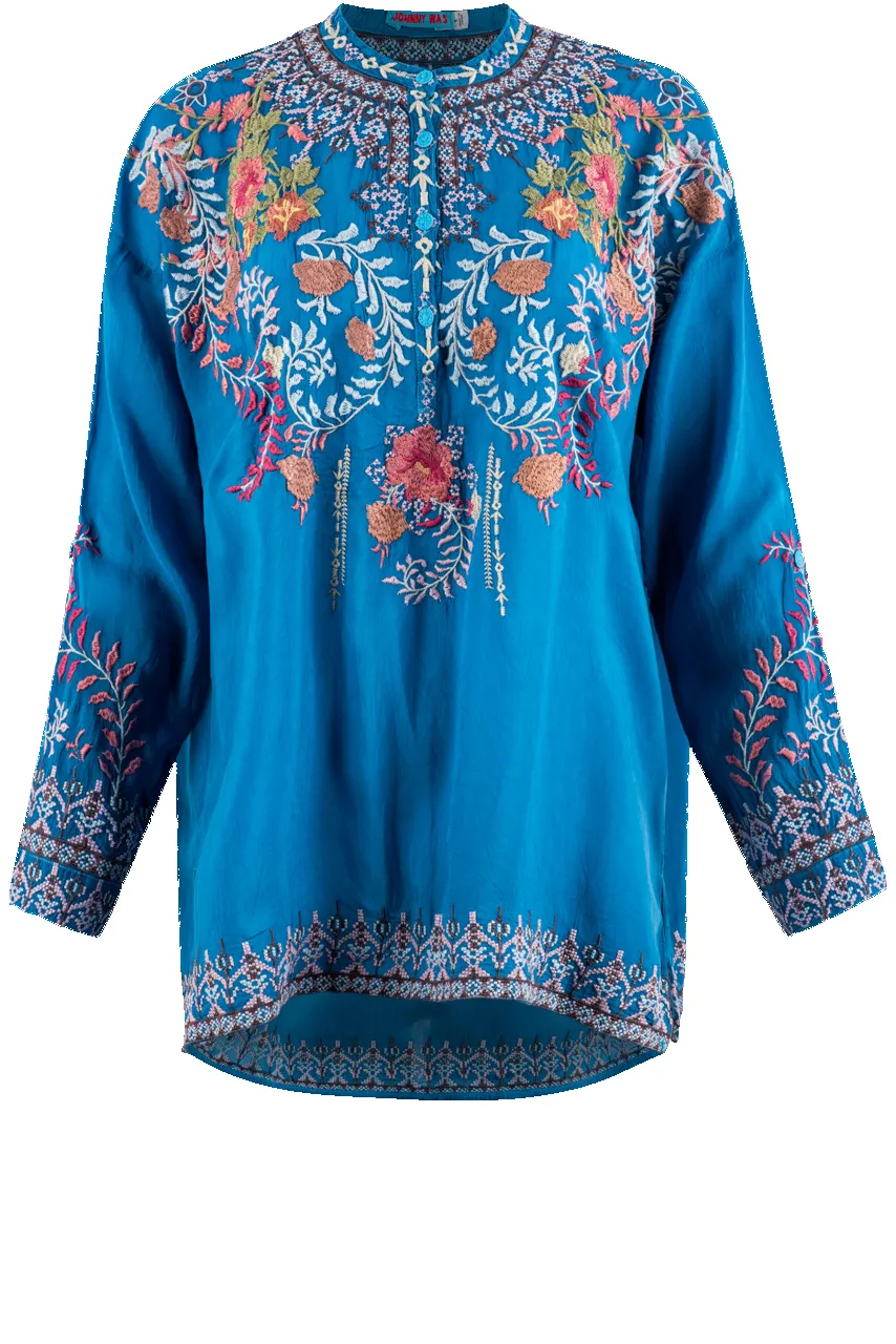 Johnny Was Blue Floral Print Tunic sold by Pinto Ranch